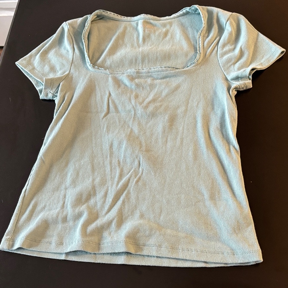 Old Navy Light Blue Square-Neck Ribbed Short Sleeve Top